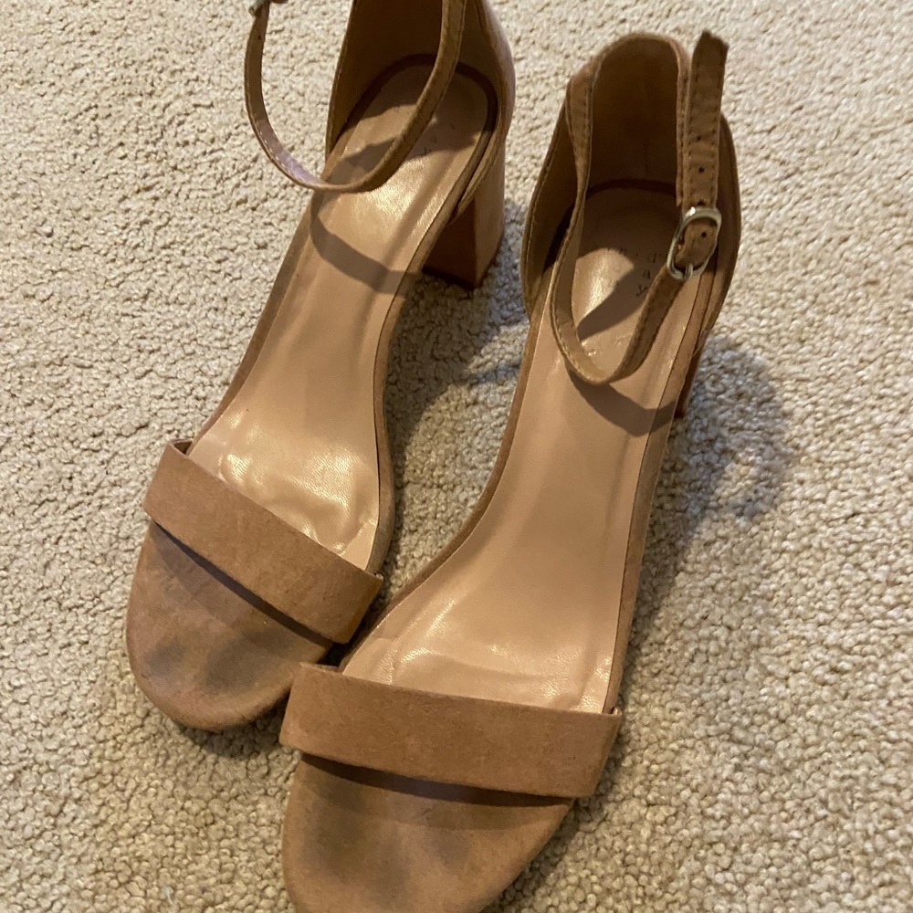 Nude suede thin strap heels